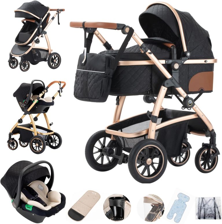 Gcarebb Poussette 3 en 1, Poussettes Citadines Avec Siège Auto, Poussette Canne Poignée Réglable en Hauteur, Cadre en Aluminium, Convient Pour 0-4 Ans