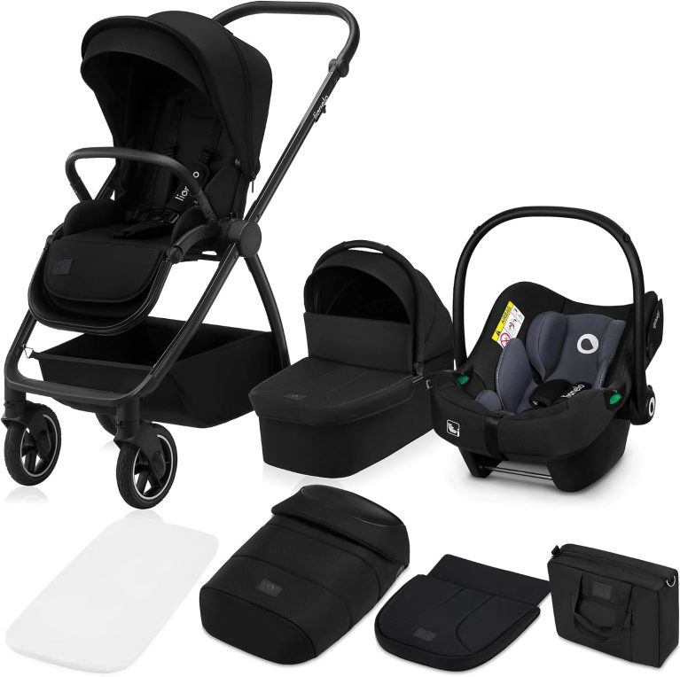 Lionelo MERIL 3-en-1 Poussette Bébé, Nacelle jusqu'à 9 kg, Siège Auto, Multifonctionnelle 0 à 48 Mois jusqu'à 22 kg, Roues Tout-Terrain 360°, Auvent XXL UPF50+