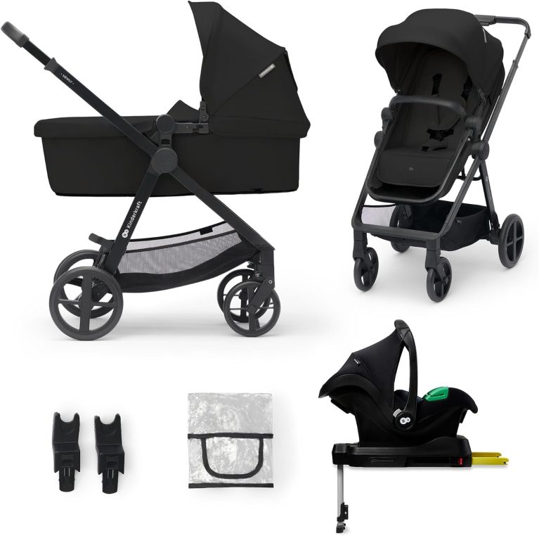Kinderkraft NEWLY 4 en 1 Poussette, Avec Siège Auto MINK PRO I-Size 2 en 1, base ISOFIX, 360°, Noir
